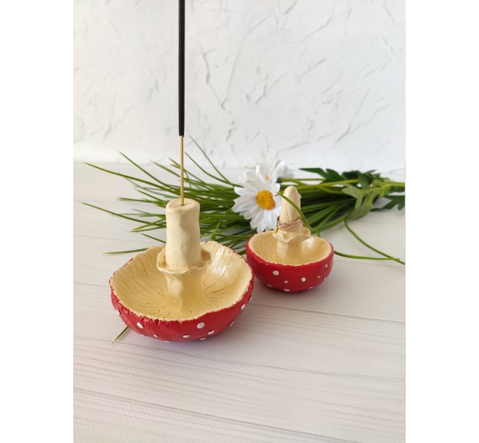 Inverted amanita mushroom incense stick holder