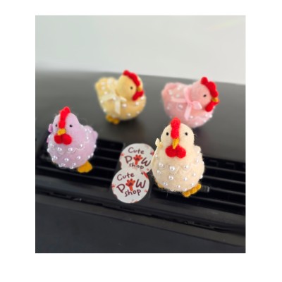 Pastel color chickens with bows and beads air vent clip