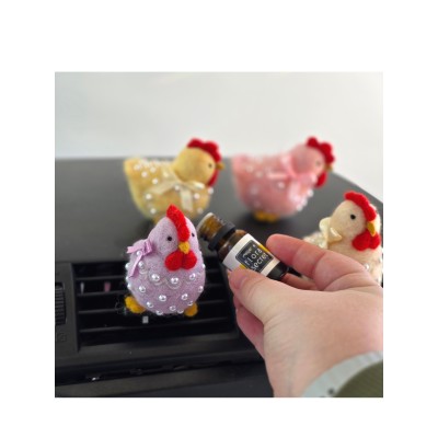 Pastel color chickens with bows and beads air vent clip