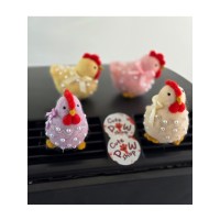 Pastel color chickens with bows and beads air vent clip