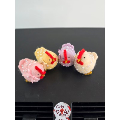 Pastel color chickens with bows and beads car dashboard