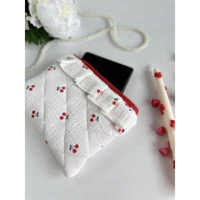 Cherry print E-reader sleeve with ruffles