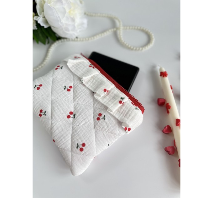 Cherry print E-reader sleeve with ruffles