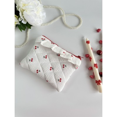 Cherry print E-reader sleeve with ruffles