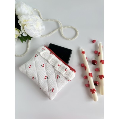 Cherry print E-reader sleeve with ruffles