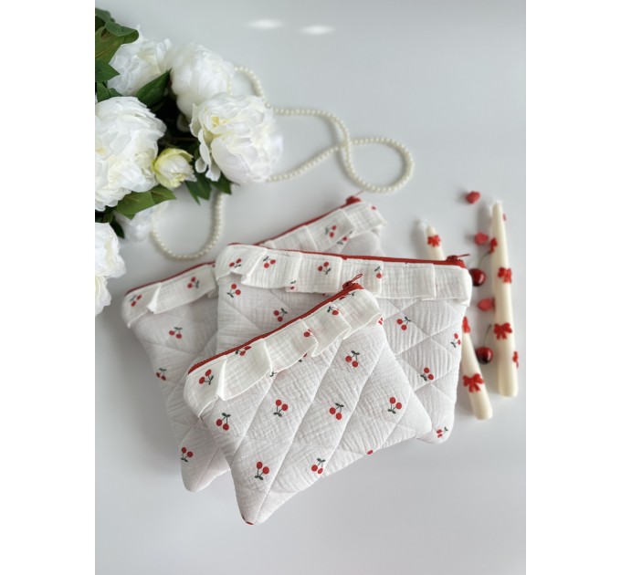 Cherry print E-reader sleeve with ruffles