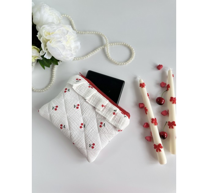 Cherry print E-reader sleeve with ruffles