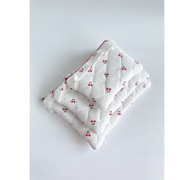Cherry print E-reader sleeve with ruffles