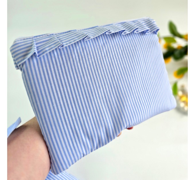 Blue striped laptop sleeve with ruffles