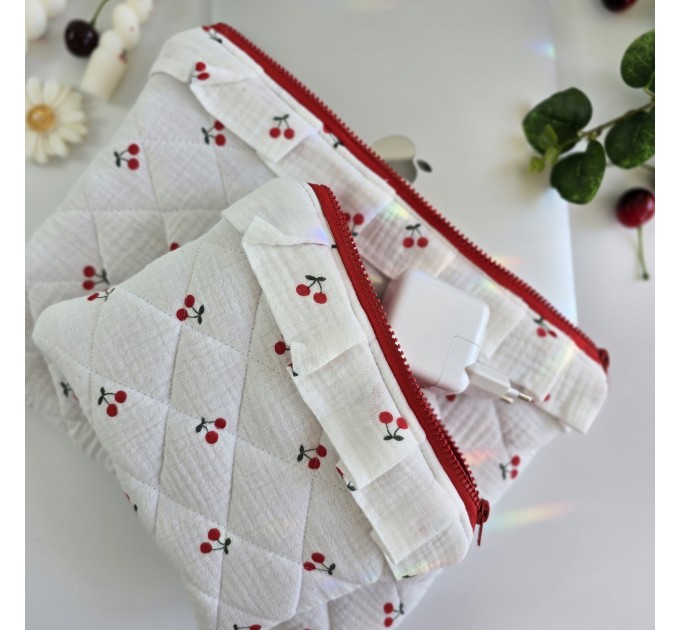 Laptop sleeve with cherries and ruffles