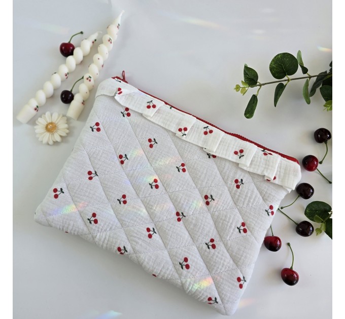 Laptop sleeve with cherries and ruffles