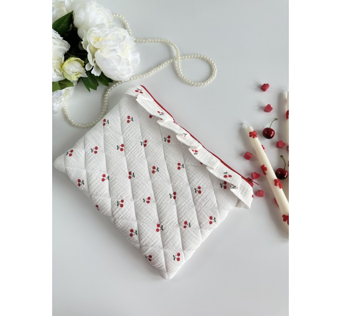 Cherry print laptop sleeve with ruffles