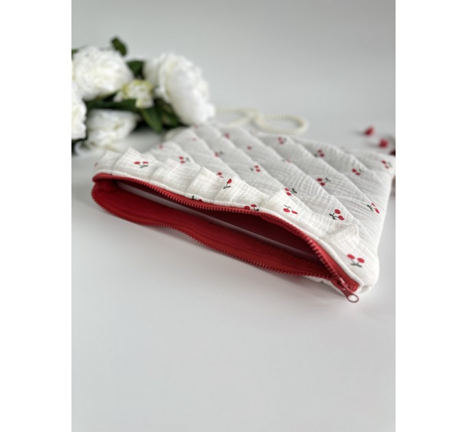 Cherry print laptop sleeve with ruffles