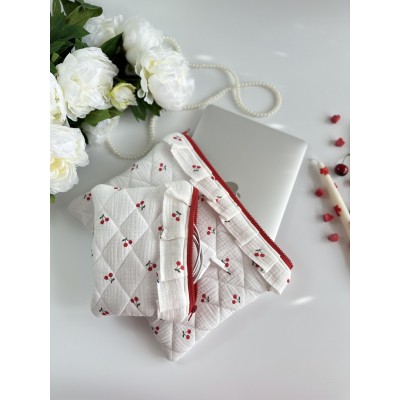 Cherry print laptop sleeve with ruffles