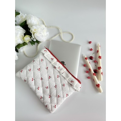 Cherry print laptop sleeve with ruffles