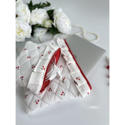 Cherry print laptop sleeve with ruffles