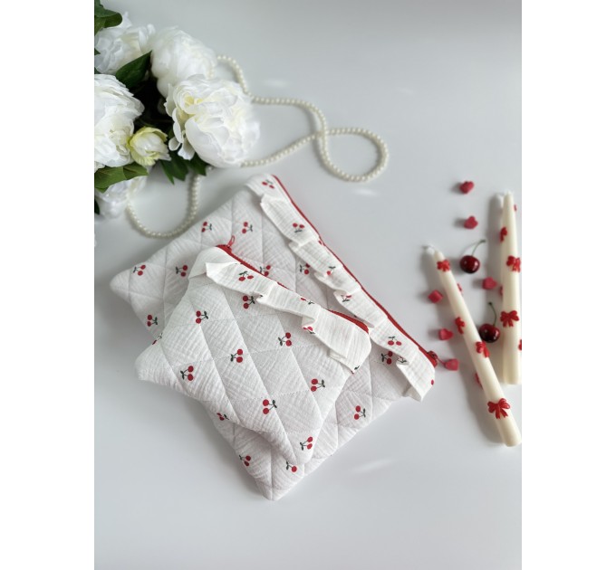 Cherry print laptop sleeve with ruffles
