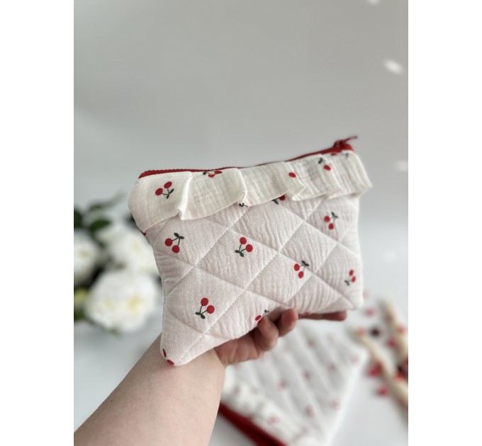 Cherry print laptop sleeve with ruffles