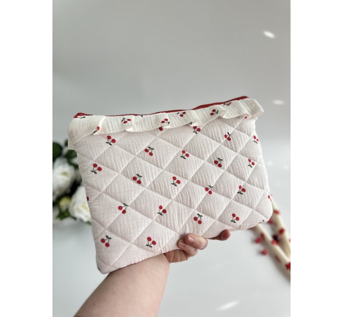 Cherry print laptop sleeve with ruffles