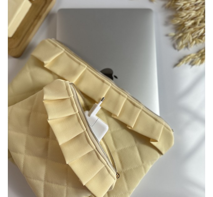 Butter yellow ruffle laptop sleeve