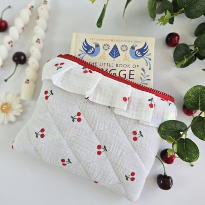 E-reader sleeve with cherries and ruffles