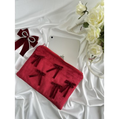 Red velvet tablet sleeve with bows