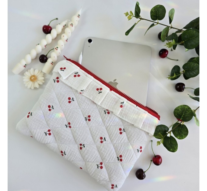 Tablet sleeve with cherries and ruffles