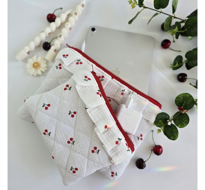 Tablet sleeve with cherries and ruffles