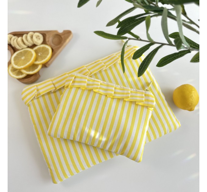 Yellow striped laptop sleeve with ruffles