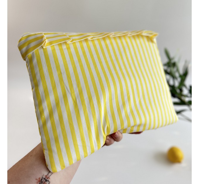Yellow striped laptop sleeve with ruffles