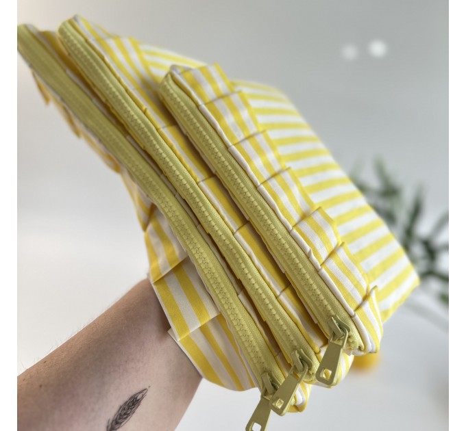 Yellow striped tablet sleeve with ruffles
