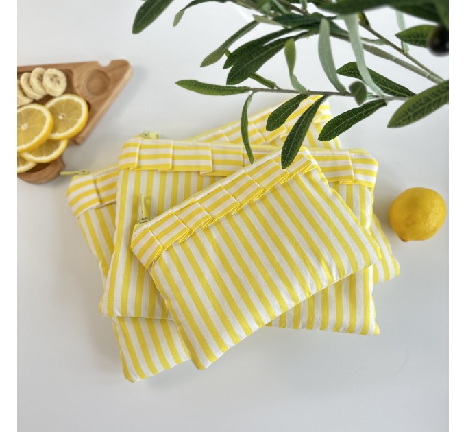 Yellow striped tablet sleeve with ruffles