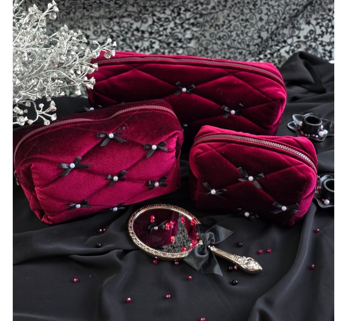 Large Burgundy Goth Cosmetic Bag