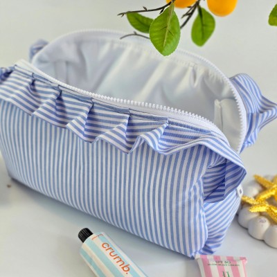 Large Sea Vibe Cosmetic Bag with Ruffles