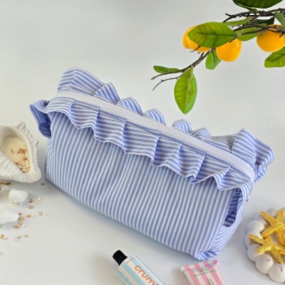 Large Sea Vibe Cosmetic Bag with Ruffles