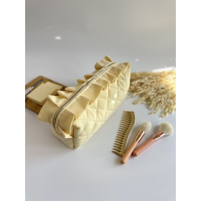 Large butter yellow ruffle cosmetic bag