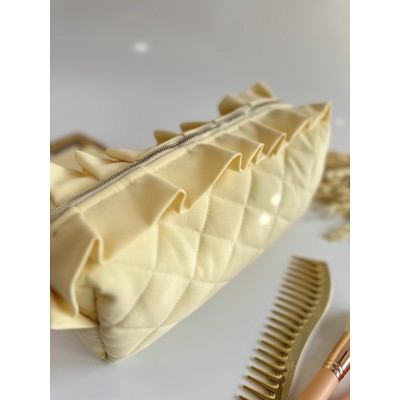 Large butter yellow ruffle cosmetic bag