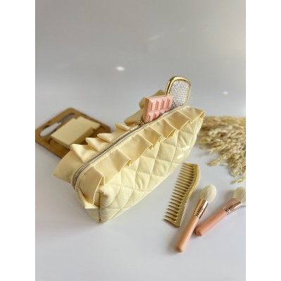 Large butter yellow ruffle cosmetic bag