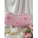 Large pink plush cosmetic bag with bows