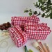 Large red gingham cosmetic bag with ruffles