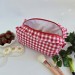 Large red gingham cosmetic bag with ruffles