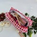 Large red gingham cosmetic bag with ruffles