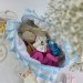 Large sky-blue striped cosmetic bag with ruffles
