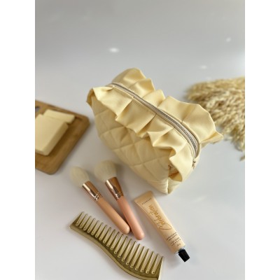 Medium butter yellow ruffle cosmetic bag