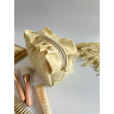 Medium butter yellow ruffle cosmetic bag