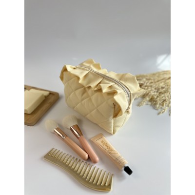 Medium butter yellow ruffle cosmetic bag