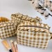Medium checkered brown cosmetic bag with ruffles