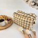 Medium checkered brown cosmetic bag with ruffles