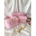 Medium pink plush cosmetic bag with bows