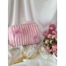 Medium pink plush cosmetic bag with bows